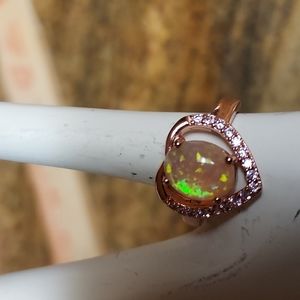 Rose silver heart opal ring size 6
